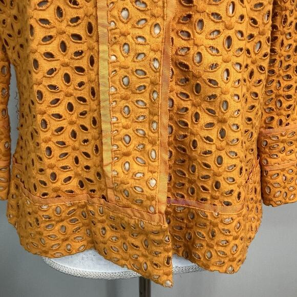 Chico's Blazer Jacket size 1 8/10 Orange Linen Eyelet Boho Wedding Church Boho - Picture 7 of 12